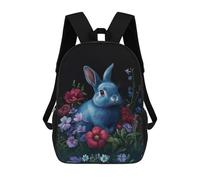 sinyumoney Baroque Blue Rabbit in Floral Garden Backpacks Kids School Backpack School Bag 3D Printed School Bag for Boys Elementary And Middle School Students 17inch