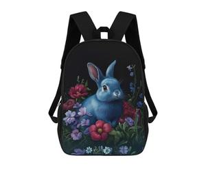 sinyumoney Baroque Blue Rabbit in Floral Garden Backpacks Kids School Backpack School Bag 3D Printed School Bag for Boys Elementary And Middle School Students 17inch