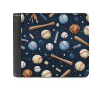 sinyumoney Baseball Equipment Galore 3D Print Clutch Purse Card Slots Coin Slots Note Section Slim Elegant Leather Wallet Youth Guys 11.7cm*9.5cm