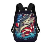 sinyumoney Bass Fishing Dad USA Flag Backpacks Kids Student Schoolbag 3D Printed Backpacks Elementary And Middle School Students Backpacks for Boys Girls 17inch