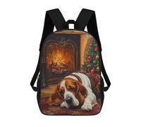 sinyumoney Basset Dog Christmas Print Dog by Fireplace at Christmas Children's Backpack, 3D Printed School Backpack, Backpack for Boys Girls, Adjustable School Bag for Primary School 17inch