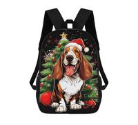 sinyumoney Basset Hound Christmas 3D Printed School Backpack Casual Children's Backpacks 3D Printed School Bag for Boys Elementary And Middle 17inch