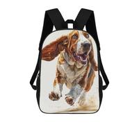 sinyumoney Basset Hound Running School Bag Backpack Teen Schoolbag 3D Printing Adjustable Schoolbag Fashion Pocket Bag for Kids Boys Girls Students And Teenagers Fans 17inch