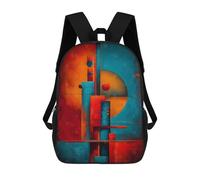 sinyumoney Bauhaus Abstract Geometry - Vertical Blocks in Red, Teal & Gold School Backpack Water Resistant School Bag Business Backpack for Boys/Girls/Teenagers 17inch