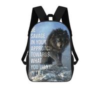 sinyumoney Be Savage Wolf Motivation 3D Printed 17 Inch School Backpack Children's Backpacks 3D Printed Cool Knapsack for Boys Elementary And Middle