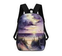 sinyumoney Beach at Purple Sunset 2 3D Printed 17inch Kids School Backpack School Bag Fashion Rucksacks for Boys Elementary And Middle School Students