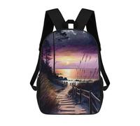 sinyumoney Beach at Purple Sunset School Backpack for Girls Backpack Water Repellent Casual Daypack Lightweight Rucksack Boy Girl School Backpack 17inch