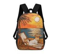 sinyumoney Beach Cats Sunset Serenity Backpacks Kids School Backpack School Bag 3D Printed School Bag for Boys Elementary And Middle School Students 17inch
