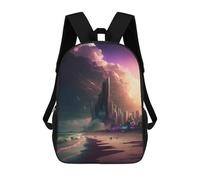 sinyumoney Beach Cityscape with Futuristic Skyscrapers Children's School Backpack 3D Printed for Kids Travel Rucksacks Book Bags for Boys Elementary School Students 17inch