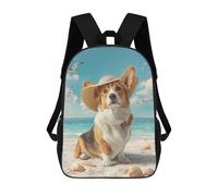 sinyumoney Beach Corgi with Hat Rucksack Rucksack Casual Daypacks School Work Travel Bag for Men, Women & Teenage Boys 17inch