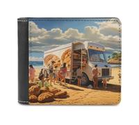sinyumoney Beach Food Truck Delights 3D Print PU Leather Wallet Multiple Slots Banknote Compartments Stylish Durable Men's Wallets Gifts 11.7cm*9.5cm
