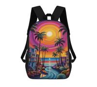 sinyumoney Beach Sunset Palm Trees -3 Backpack School Bag Business Durable Laptop Bag for Boys/Girls/Teenagers 17inch