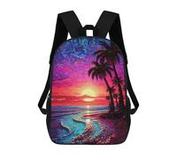 sinyumoney Beach Sunset Palm Trees Mosaic -1 School Bag 3D Printed Backpacks Fashion Kids School Backpack Boys Rucksacks for Boys Middle School Students 17inch