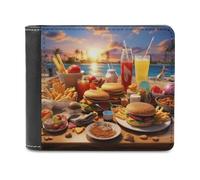 sinyumoney Beachside Feast 3D Print Men's Wallet Credit Card Slots Banknote Compartments Minimalist Style Leather Wallet Youth Guys 11.7cm*9.5cm