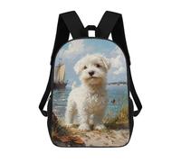 sinyumoney Beachside Pup with Sailing Boat Kids School Backpack 3D Printed Backpacks Fashion School Bag Rucksacks for Boys Elementary And Middle School Students 17inch