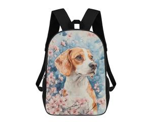 sinyumoney Beagle Dog with Cherry Blossoms Watercolor Floral Beagle Poster Children's Backpacks School 3D Printed Bag Bookbag for Kids Travel Rucksacks Boy Girl Book Bags Kids School Bag 17inch