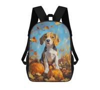 sinyumoney Beagle Puppy with Pumpkins Painting Fall Dog Portrait Backpack School Bag Secondary Causal Travel High School Bags for Boys/Girls/Teenagers 17inch