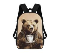sinyumoney Bear And Coffee Kids Backpacks,3D Personalized School Bookbags for Boys Girls Large Schoolbags Casual Daypack 17inch