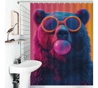sinyumoney Bear Bubblegum Neon Shower Curtains Mould Proof with Hooks Waterproof Fabric Bathroom Decor Curtains for Bathroom with Hooks 53.54x70.87Inch（136x180cm）