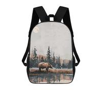 sinyumoney Bear by The Lake School Backpack for Girls Backpack Water Repellent Casual Daypack Lightweight Rucksack Boy Girl School Backpack 17inch