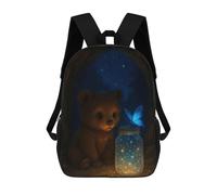 sinyumoney Bear Cub And Magic Butterfly Backpacks Kids 17inch School Backpack School Bag 3D Printed School Bag for Boys Elementary And Middle School Students