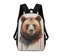 sinyumoney Bear Head Watercolor School Backpack for Girls 17inch Casual Daypack Lightweight Rucksack Boy Girl Backpack for Middle School Students