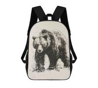 sinyumoney Bear In Charcoal Sketch 3D Printed 17inch School Bag Children's School Backpack Travel Backpacks Casual Fashion Bag for Kids School Students