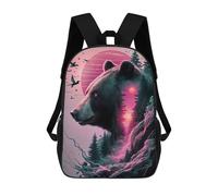 sinyumoney Bear Pink Silhouette Fores 3D Printed 17inch Kids School Bag Rucksacks Children's School Fashion Casual Back Pack High Capacity Travel Book Bags