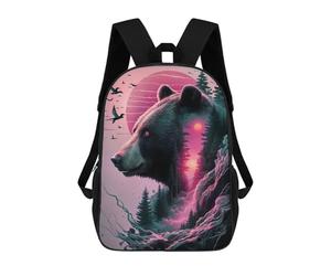sinyumoney Bear Pink Silhouette Fores 3D Printed 17inch Kids School Bag Rucksacks Children's School Fashion Casual Back Pack High Capacity Travel Book Bags
