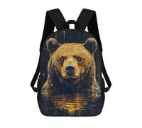 sinyumoney Bear Portrait in Water with Gold Accents Rucksack Daypacks Business Backpack Water Resistant Bookbag for Girl, Teen Girls 17inch