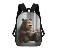 sinyumoney Bear Reading on Toilet 17 Inch Kids Backpack Fashion Fun Backpack Book Bag for Boys And Teenager 3D Printed for Boys
