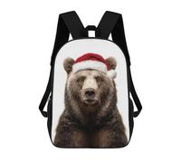 sinyumoney Bear with Santa Hat Portrait Children's Backpacks School Backpack 3D Printed Backpack for Kids Travel Rucksacks Book Bags Kids School Bag 17inch