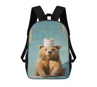 sinyumoney Bear with Toilet Paper Roll on Head-1 Children's Backpacks 17inch School Backpack 3D Printed Bag Bookbag for Kids Travel Rucksacks Boy Girl Book Bags Kids School Bag