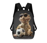 sinyumoney Bearded Dragon with Soccer Ball Kids' Backpack 3D Printing School Bag Boys Cool Daypacks Casual Knapsack Fun Back Bag for Kids And Teenager 17inch