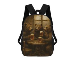 sinyumoney Bears Drinking Beer at A Table Backpack School Water Resistant Travel Backpack Computer Bag for School/Work/Travel 17inch
