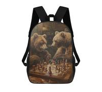 sinyumoney Bears Playing Chess Game 3D Printed 17inch School Bag Children's School Backpack Travel Backpacks Casual Fashion Bag for Kids School Students