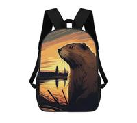 sinyumoney Beaver Sunset 3D Printed Children's School Backpack for Kids High Capacity Travel Rucksacks Book Bags Kids School Bag Back Pack 17inch