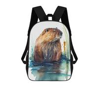 sinyumoney Beaver Watercolor Children's Backpack, 3D Printed School Backpack, Backpack for Boys Girls, Adjustable School Bag for Primary School 17inch