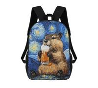 sinyumoney Beaver with Beer Children's Backpack, 3D Printed School Backpack, Backpack for Boys Girls, Adjustable School Bag for Primary School 17inch