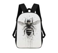 sinyumoney Bee Beauty Black Ink Children's Backpack, 3D Printed School Backpack, Backpack for Boys Girls, Adjustable School Bag for Primary School 17inch