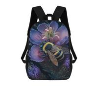 sinyumoney Bee on Purple Flower Backpacks 3D Printed 17inch Kids School Backpack Outdoor Casual Daypack Casual Travel Bags for Middle School Students