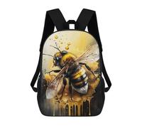 sinyumoney Bee Watercolor Drawing School Backpack School Bags for Girls Boys Backpack with Pocket Fashion School Bag Kids Backpack 17inch