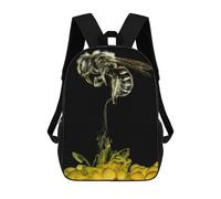 sinyumoney Bee with Yellow Splash 17 Inch School Bag Backpack Teen Schoolbag 3D Printing Adjustable Schoolbag Fashion Pocket Bag for Kids Boys Girls Students