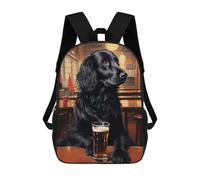 sinyumoney Beer Flat Coated Retriever Backpacks Kids School Backpack School Bag 3D Printed School Bag for Boys Elementary And Middle School Students 17inch