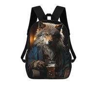 sinyumoney Beer-Sipping Wolf Art Children's School Backpack 3D Printed for Kids Travel Rucksacks Book Bags Kids School Bag 17inch
