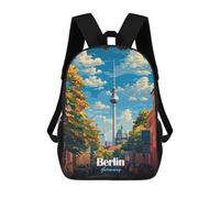 sinyumoney Berlin, Germany Cityscape Illustration 3D Printed Children's School Backpack for Kids High Capacity Travel Rucksacks Book Bags Kids School Bag Back Pack 17inch