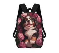 sinyumoney Bernese Mountain Dog Puppy in Roses Kids Backpack Girls 3D School Bags Children's 17 Inch Rucksack Toddler Schoolbag,Casual Daypacks Fashion Bookbag Bag
