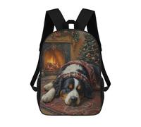 sinyumoney Bernese Mountain Dog Sleeping by Christmas Fireplace Children's School Backpack Fashion Casual Children's Backpacks 3D Printed School Bags Boy Large Backpack 17inch