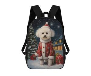sinyumoney Bichon Frise Christmas Dog School Backpack Lightweight Schoolbag Dayback Bookbag College for Teenage Girls Boys Women Men 17inch