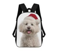 sinyumoney Bichon Frise Dog with Santa Hat Portrait 3D Printed Kids Backpacks Boys Fashion School Bag Travel Backpacks School Bags for Boys Elementary School Students 17inch